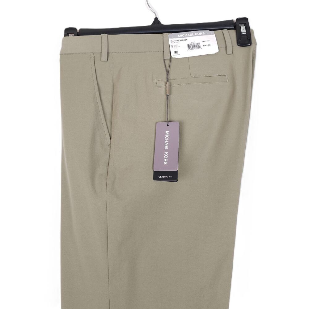 Michael Kors Mens Classic Fit Dress Pants 42x30 Green Solid Stretch Cotton NWT